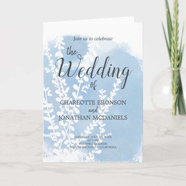Celestial Blue Botanical Watercolor Wash Wedding   Invitation (Front)