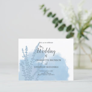 Celestial Blue Botanical Watercolor Wash Wedding Postcard