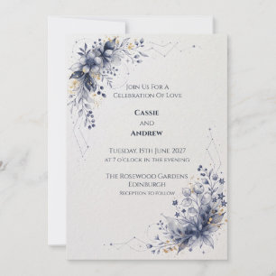 Celestial Blue Botanical Wedding Invitation