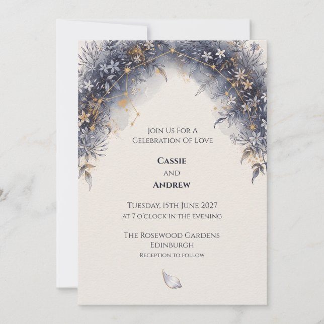 Celestial Blue Floral Arch Wedding Invitation (Front)