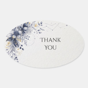 Celestial Blue Floral Wedding Thank You Sticker