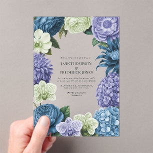 Celestial Blue, Frosted Indigo & Silver Pebble Acrylic Invitations