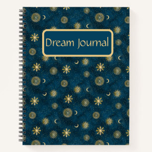 Celestial Blue & Gold Crescent Moon Dream Journal