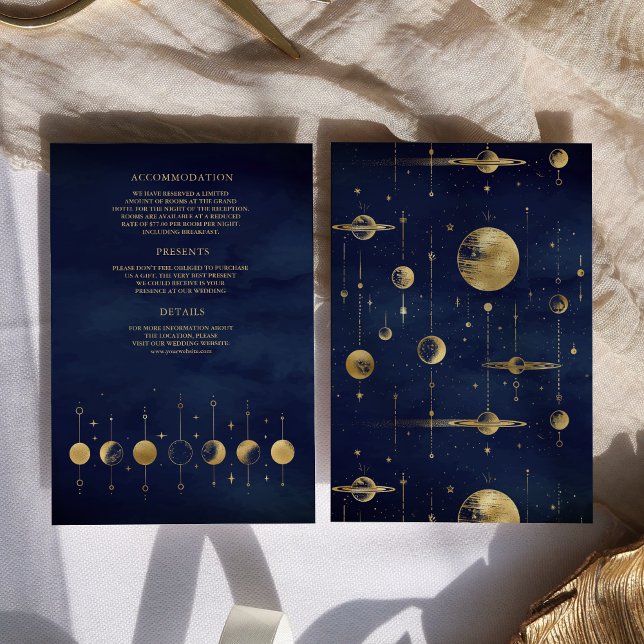 Celestial Blue Gold Crescent Moon Phases Wedding Enclosure Card (Creator Uploaded)
