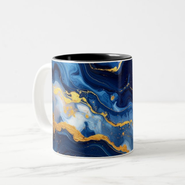 Celestial Blue & Gold Marble Luxury Mug (Front Left)