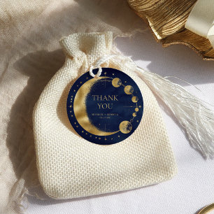 Celestial Blue Gold Moon Phases Wedding Thank You Favour Tags