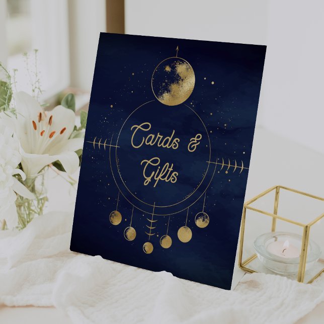 Celestial Blue Gold Moon Wedding Cards and Gifts Pedestal Sign (Creator Uploaded)