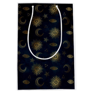 Celestial Blue Gold Sun Moon Stars Medium Gift Bag