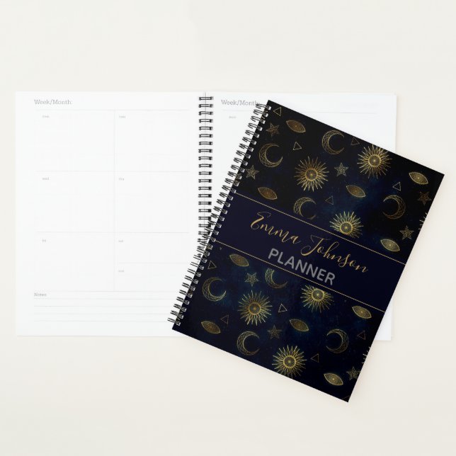 Celestial Blue Gold Sun Moon Stars Planner (Display)