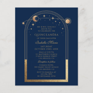 Celestial Blue Gold Sun Moon Stars Quinceañera Flyer