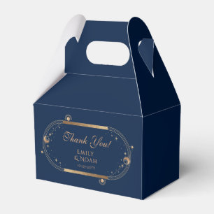 Celestial Blue Gold Sun Moon Stars Wedding Favour Box