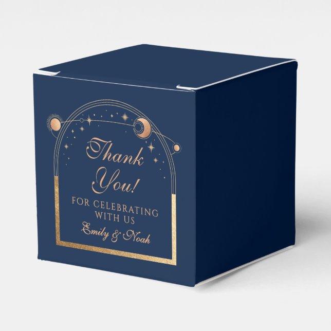 Celestial Blue Gold Sun Moon Stars Wedding Favour Box (Front Side)