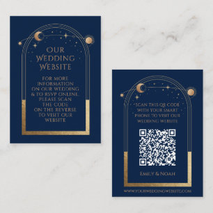 Celestial Blue Gold Wedding Website QR Code Enclosure Card
