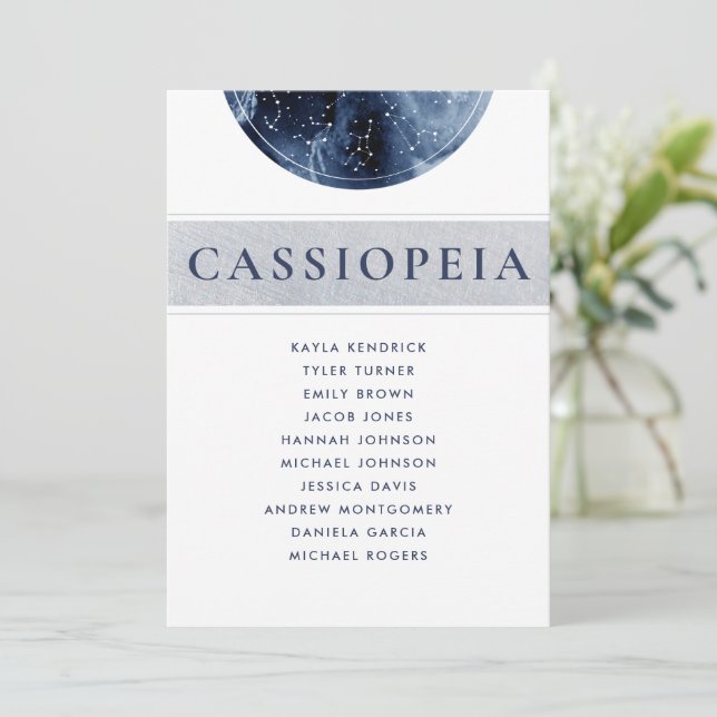 Celestial Blue Grey Seating Plan Cards Guest Names (Standing Front)