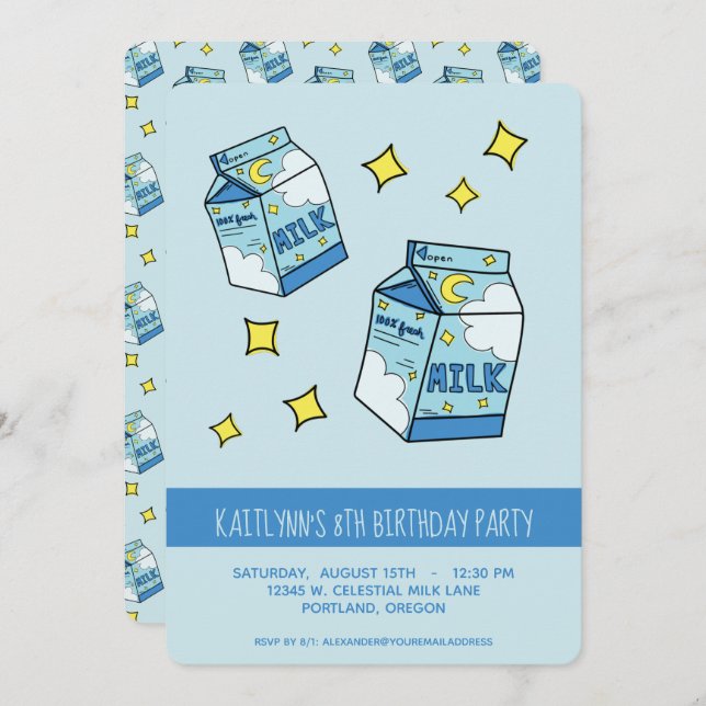Celestial Blue Milk Birthday Party Invitation (Front/Back)