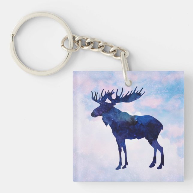 Celestial Blue Moose Silhouette  Key Ring (Front)