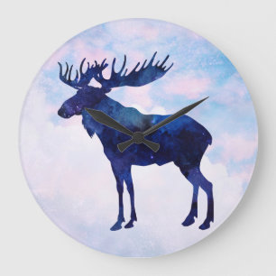 Celestial Blue Moose Silhouette Large Clock