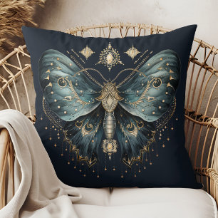 Celestial Blue Moth Witchmas Throw Pillow