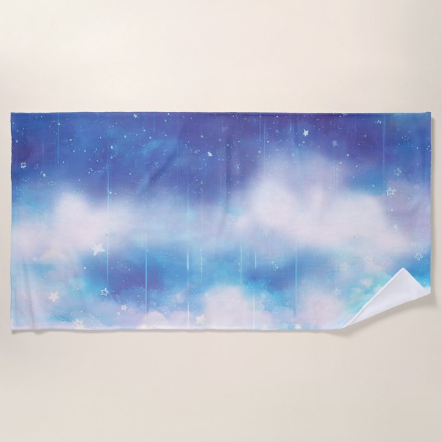 Celestial Blue Nebula Beach Towel (Front)