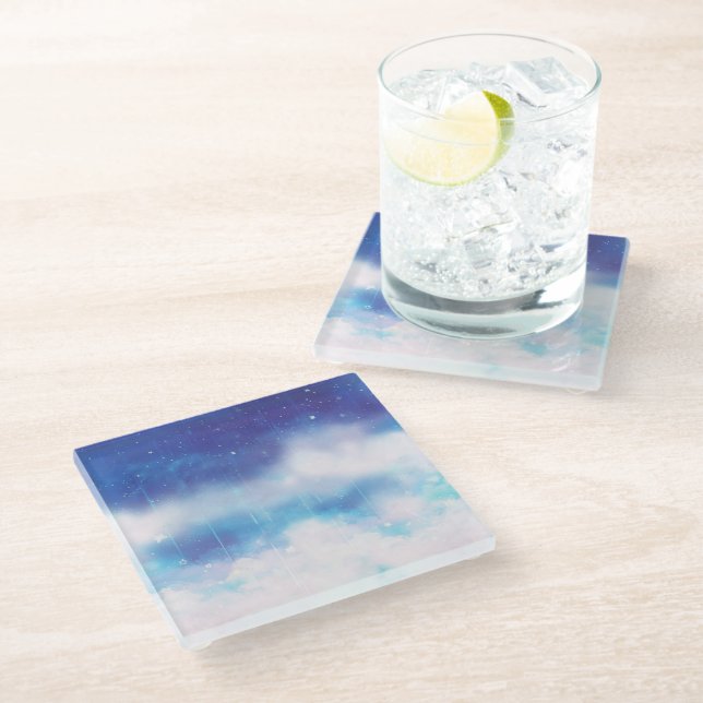 Celestial Blue Nebula Glass Coaster (Angled)