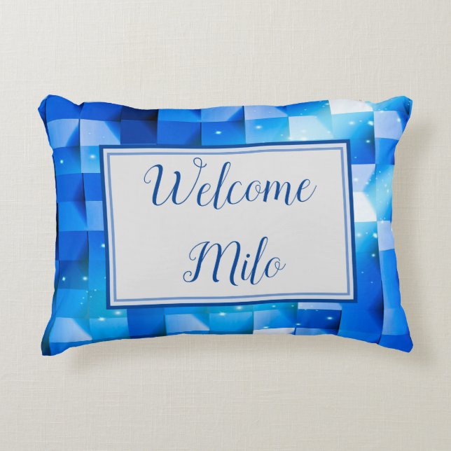CELESTIAL BLUE PAPER WEAVE WELCOME BABY Customised Decorative Cushion (Front)