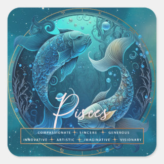 Celestial Blue Purple Fish Pisces Fantasy Zodiac Square Sticker