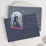 Celestial Blue Purple Photo Wedding Save The Date Vellum Invitations<br><div class="desc">Celestial Chic Blue Purple Photo Wedding Vellum Save The Dates Invitations features a pink purple sun, moon and stars frame on an elegant blue background. Inside is your favourite photo and your custom save the date information. Personalise by editing the text in the text boxes. Designed for you by ©Evco...</div>