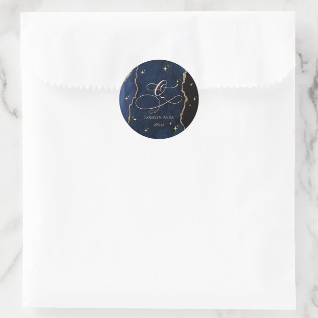  Celestial Blue Quinceanera Midnight Stars Moon  Classic Round Sticker (Bag)