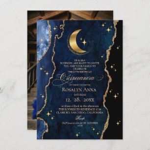 Celestial Blue Quinceanera Midnight Stars Moon Invitation