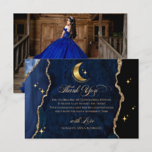 Celestial Blue Quinceanera Midnight Stars Moon  Thank You Card