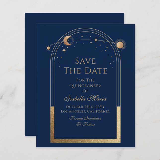 Celestial Blue Save The Date Birthday Quinceanera (Front/Back)