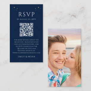 Celestial Blue Silver QR RSVP Photo Enclosure Card