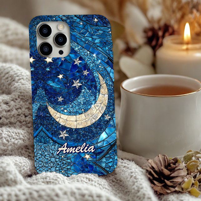 Celestial Blue Silver Stained Glass Moon Case-Mate iPhone Case (Creator Uploaded)