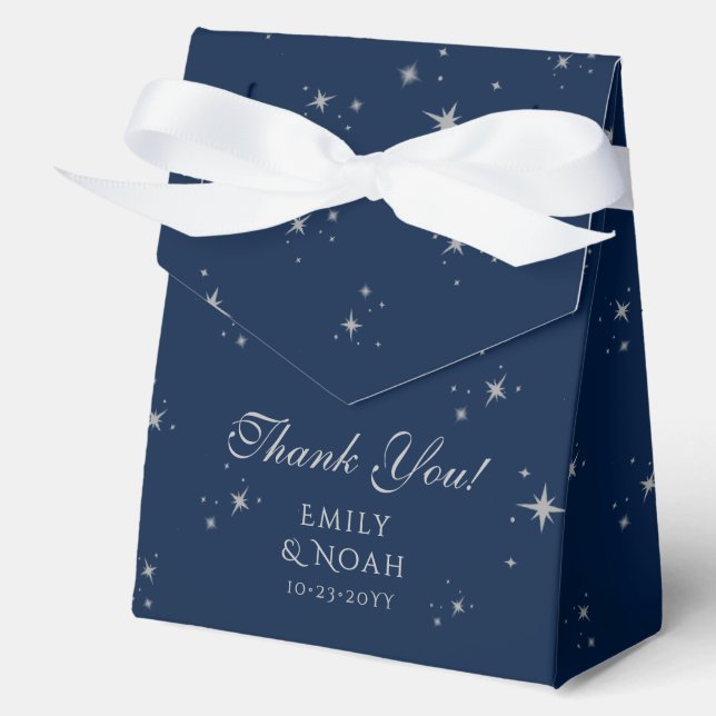 Celestial Blue Silver Sun Moon Stars Wedding Favour Box (Front)