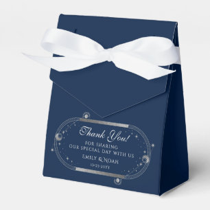 Celestial Blue Silver Sun Moon Stars Wedding Favour Box