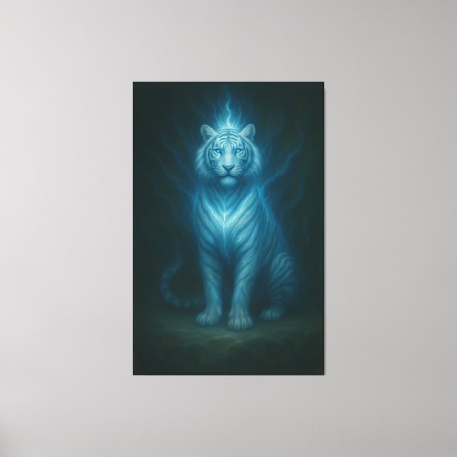 Celestial Blue Spirit White Tiger – High-End Fanta Canvas Print (Front)