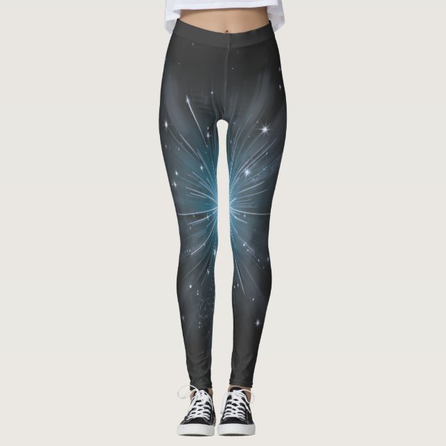 Celestial Blue Starburst Cosmic Light Leggings (Front)