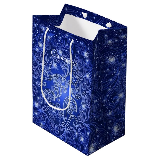 Celestial Blue Swirls & Stars Gift Bag (Front Angled)