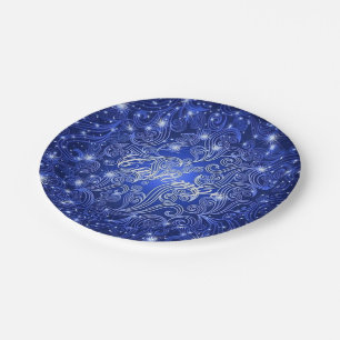 Celestial Blue Swirls & Stars Paper Plates