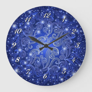 Celestial Blue Swirls & Stars Wall Clock