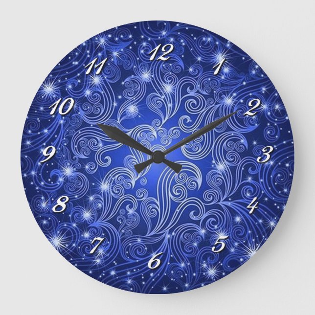 Celestial Blue Swirls & Stars Wall Clock (Front)