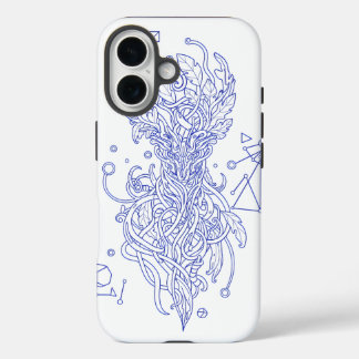 Celestial Blue Tree of Life Line Art: Geometric iPhone 16 Case
