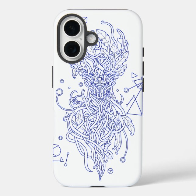 Celestial Blue Tree of Life Line Art: Geometric Case-Mate iPhone Case (Back)