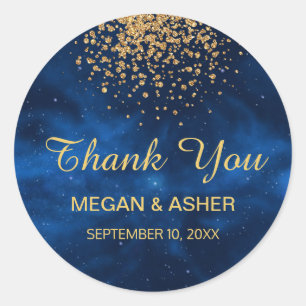 Celestial Blue Universe with Gold Confetti Classic Round Sticker