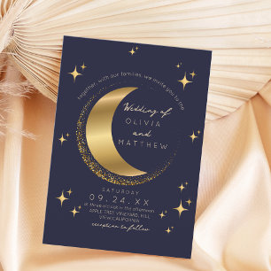  Celestial Blue Wedding Midnight Stars Moon  Invitation