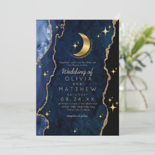 Celestial Blue Wedding Midnight Stars Moon Invitation