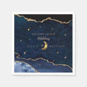 Celestial Blue Wedding Midnight Stars Moon  Napkin
