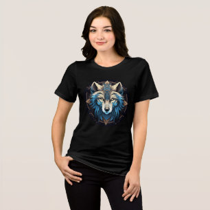 Celestial Blue Wolf with Sacred Symbols Tri-Blend Shirt