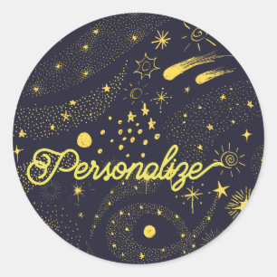 Celestial blue yellow star comet space galaxy  classic round sticker