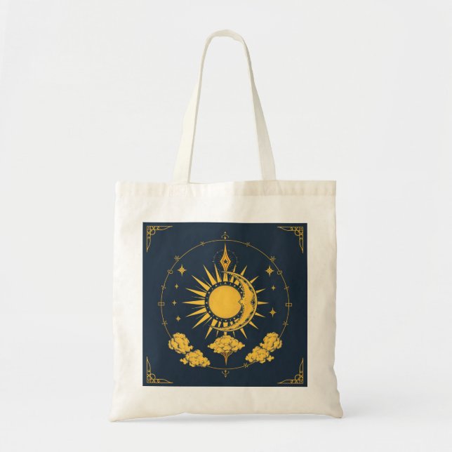 Celestial Bohemian Astrology Star Pattern Tote Bag (Front)